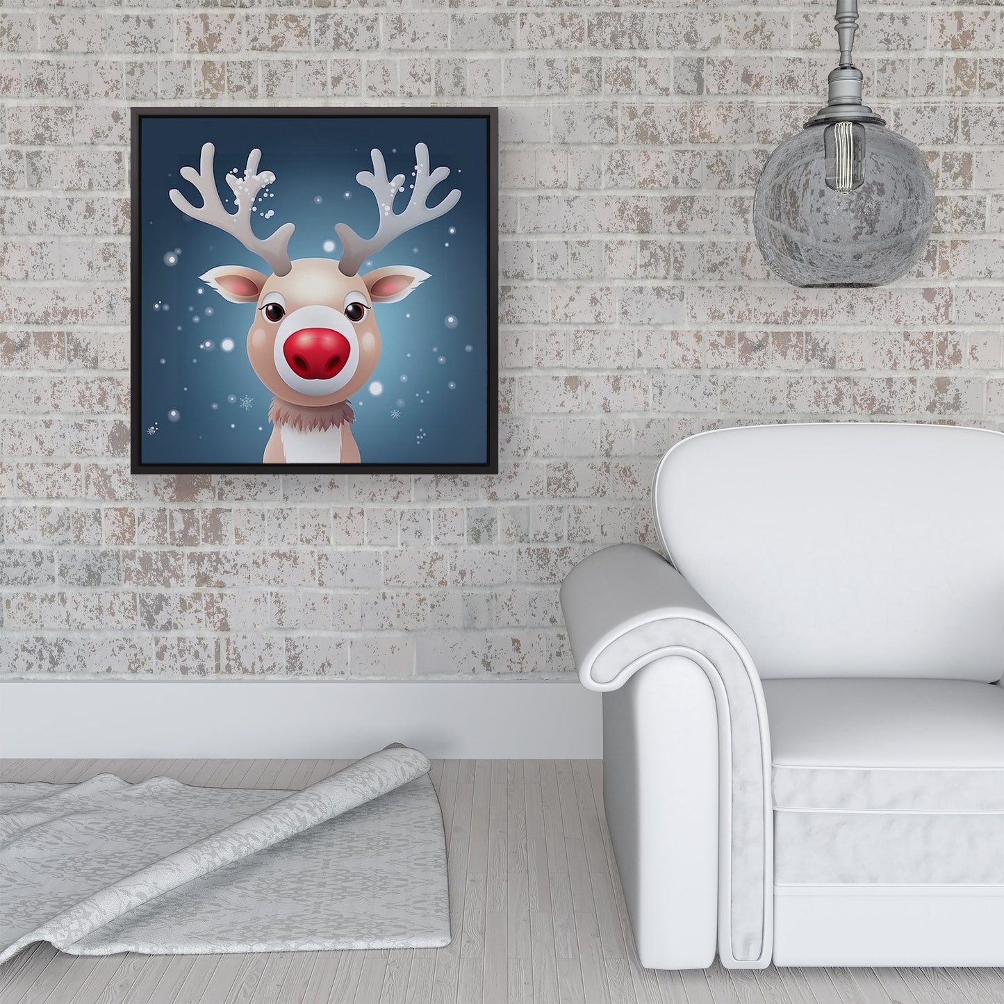Rudolph With His Red Nose Framed Canvas