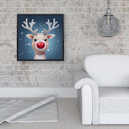 Rudolph With His Red Nose Framed Canvas
