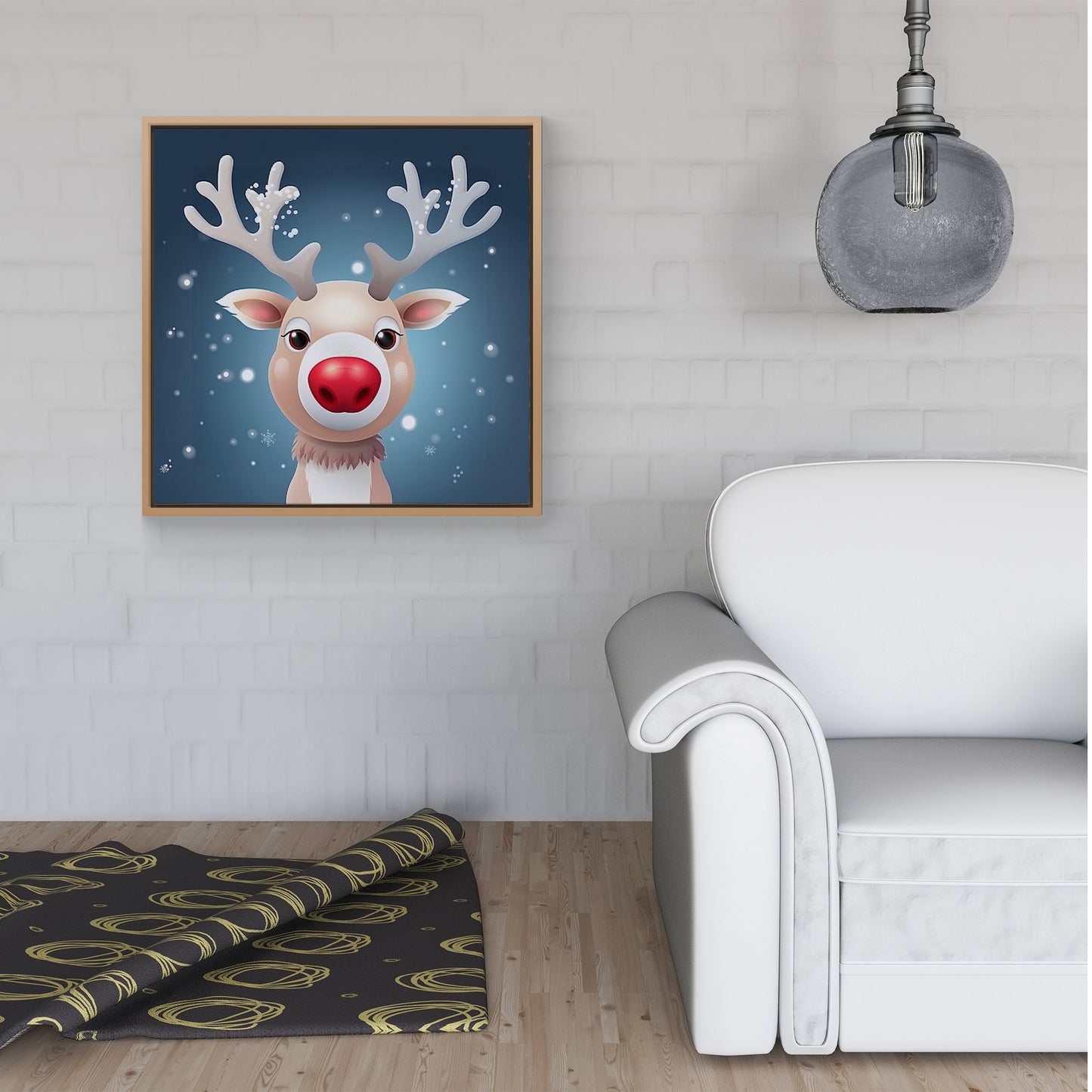 Rudolph With His Red Nose Framed Canvas