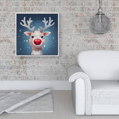 Rudolph With His Red Nose Framed Canvas
