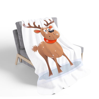 Reindeer In A Scarf Sherpa Blanket