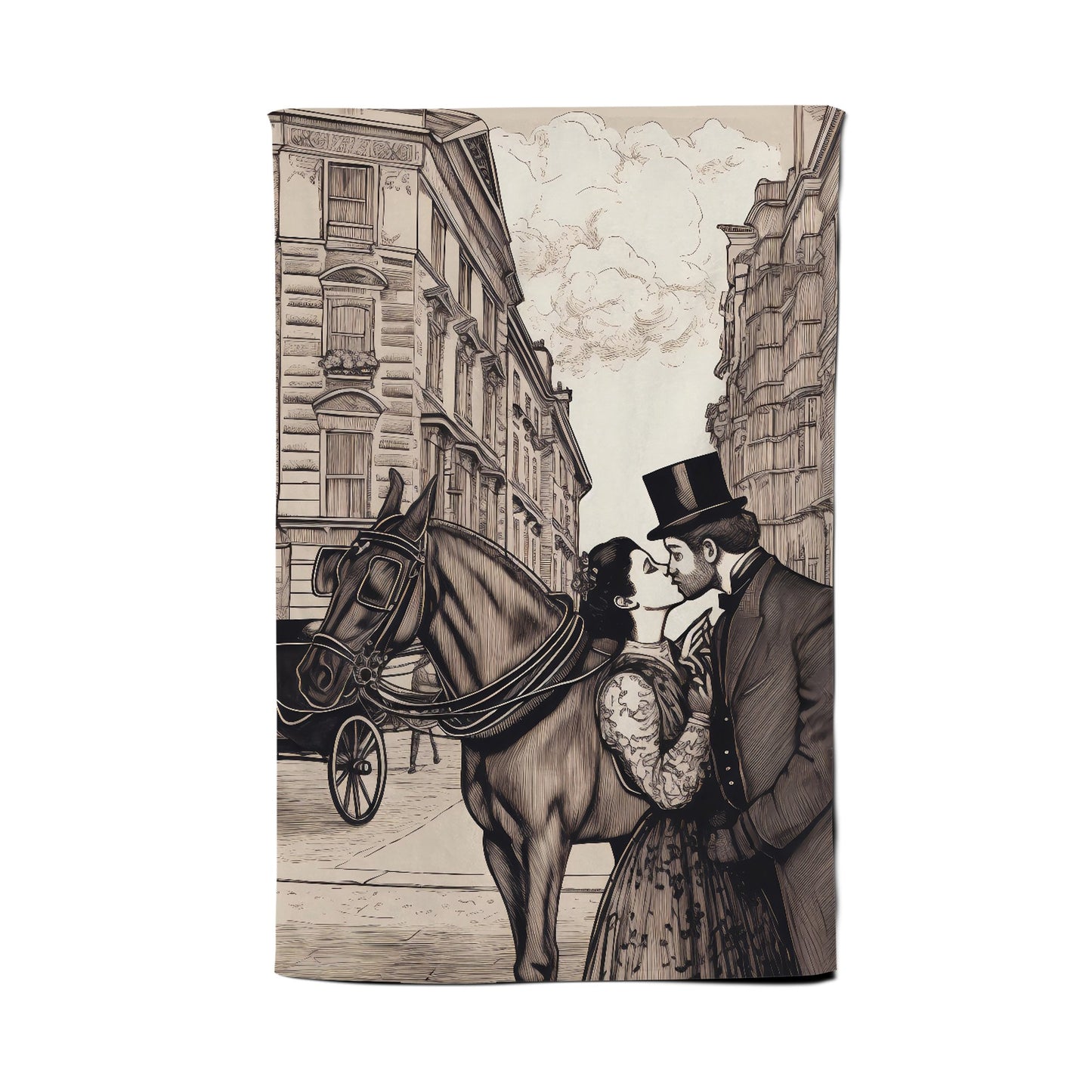Victorian Lovers On A London Street Tea Towel
