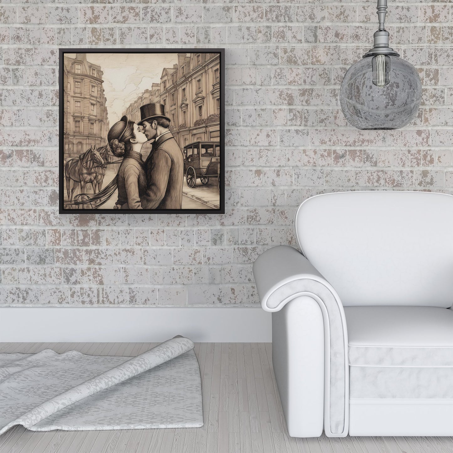 Sharing A Kiss Framed Canvas