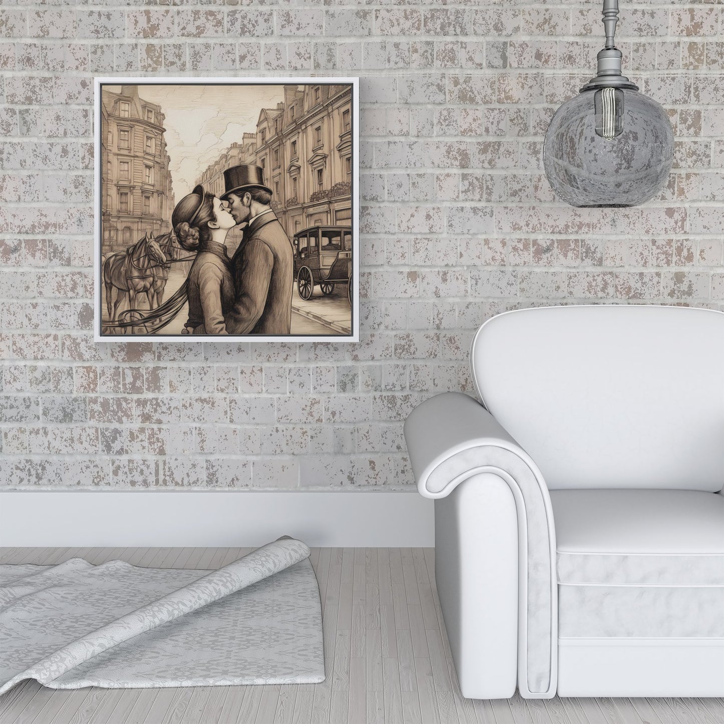 Sharing A Kiss Framed Canvas