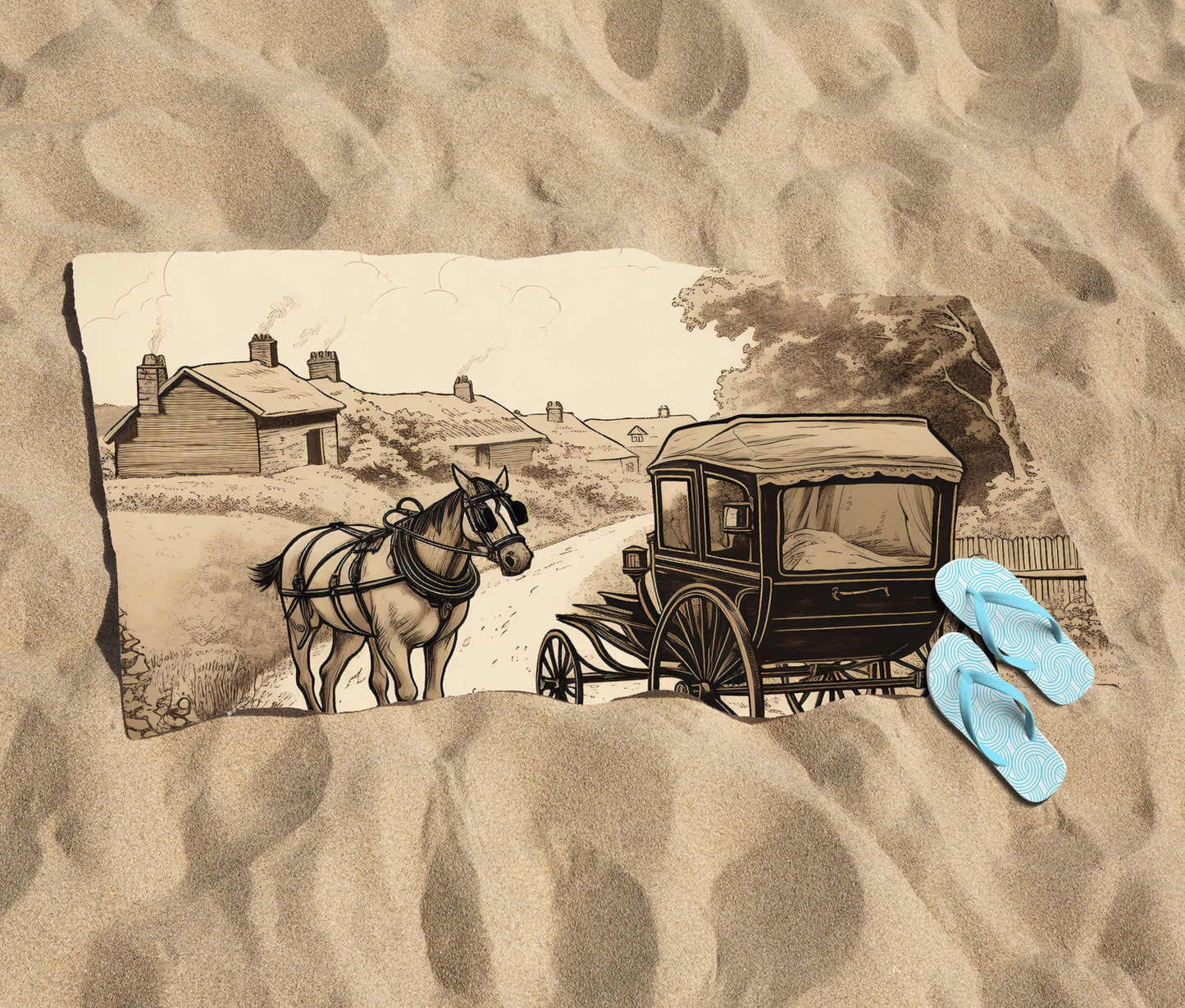 A Horse And His Cart Beach Towel