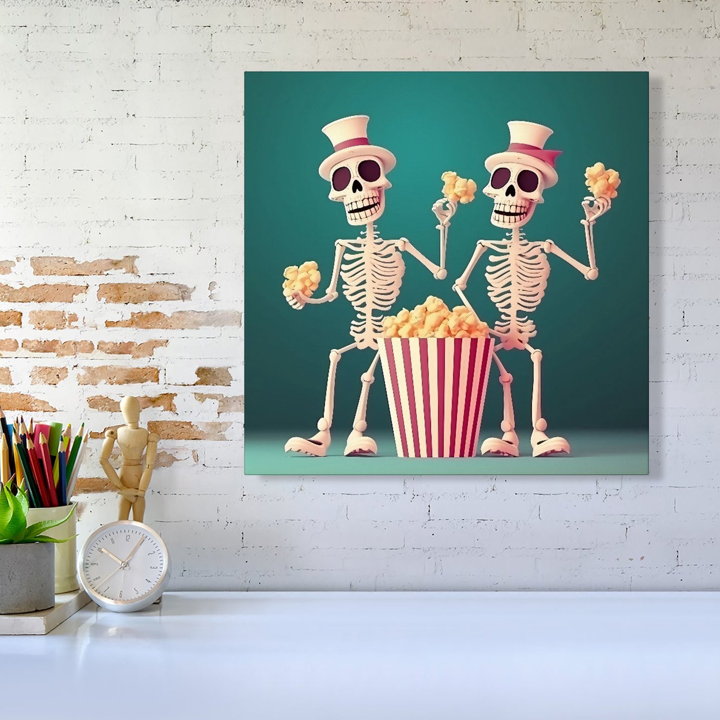 Skeletons With Popcorn Canvas