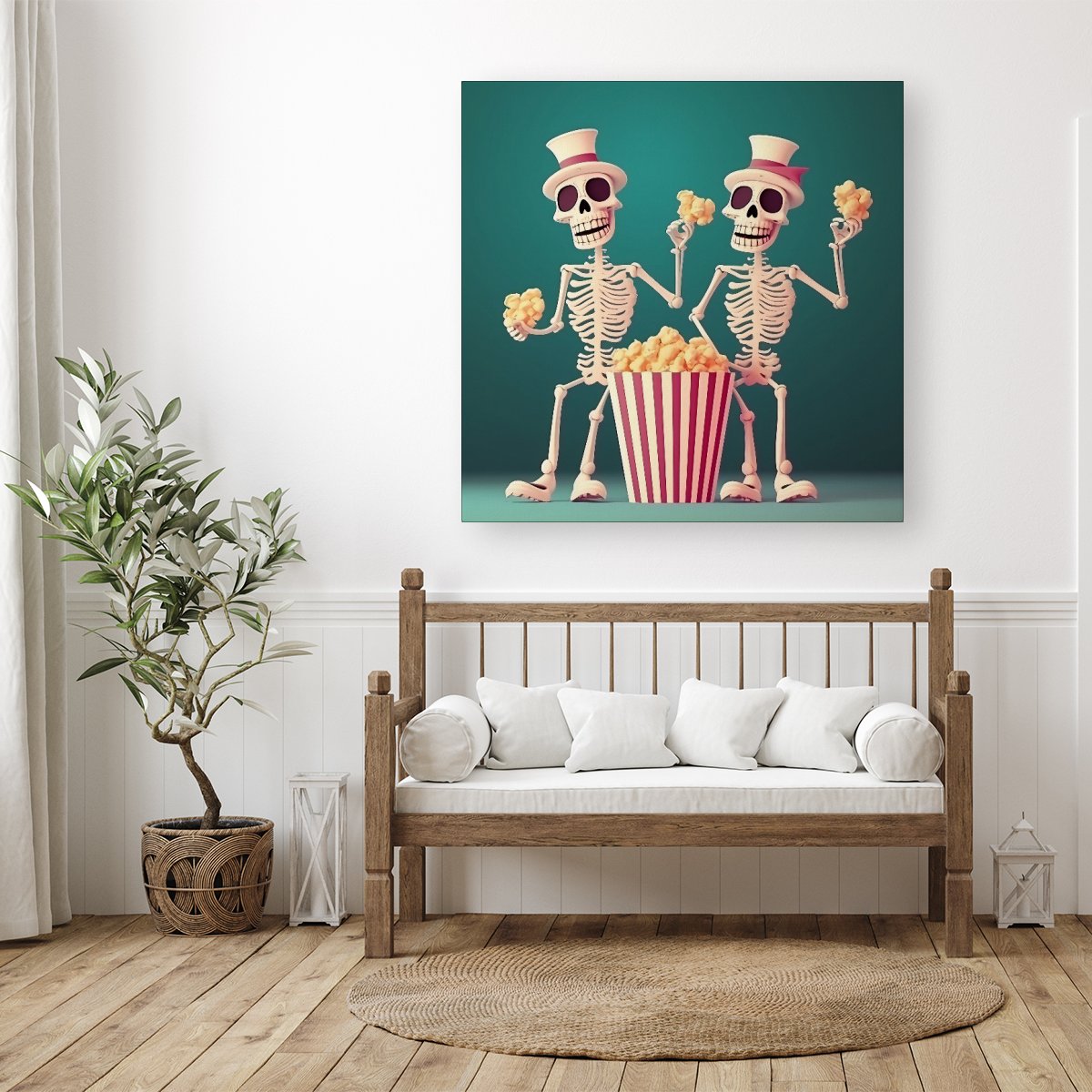 Skeletons With Popcorn Canvas