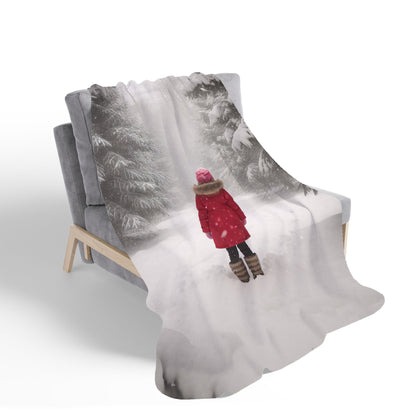Little Girl In The Snow Sherpa Blanket