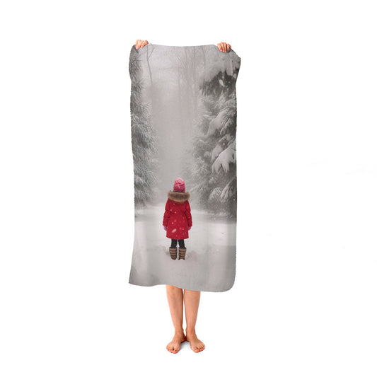 Little Girl In The Snow Beach Towel