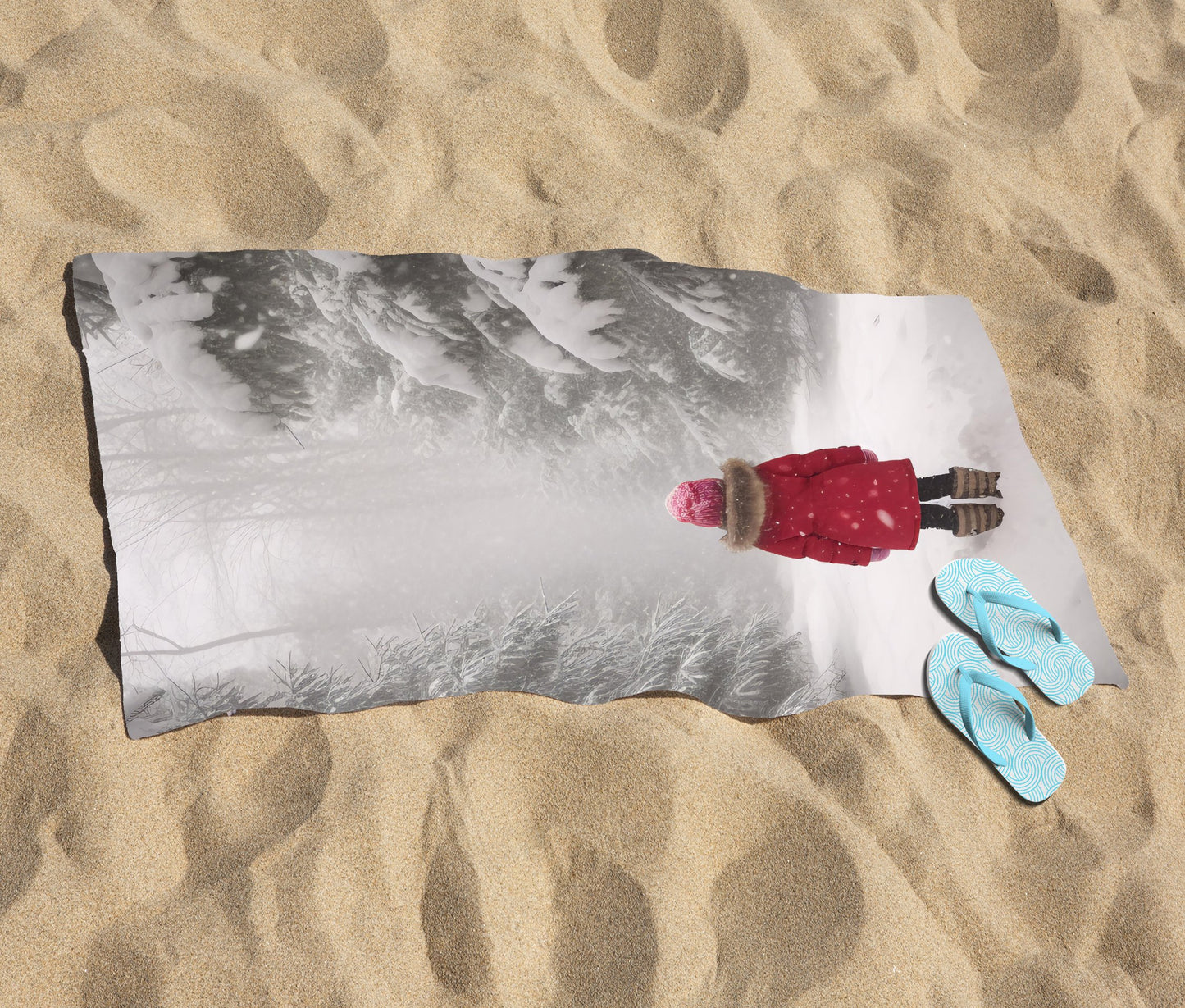 Little Girl In The Snow Beach Towel