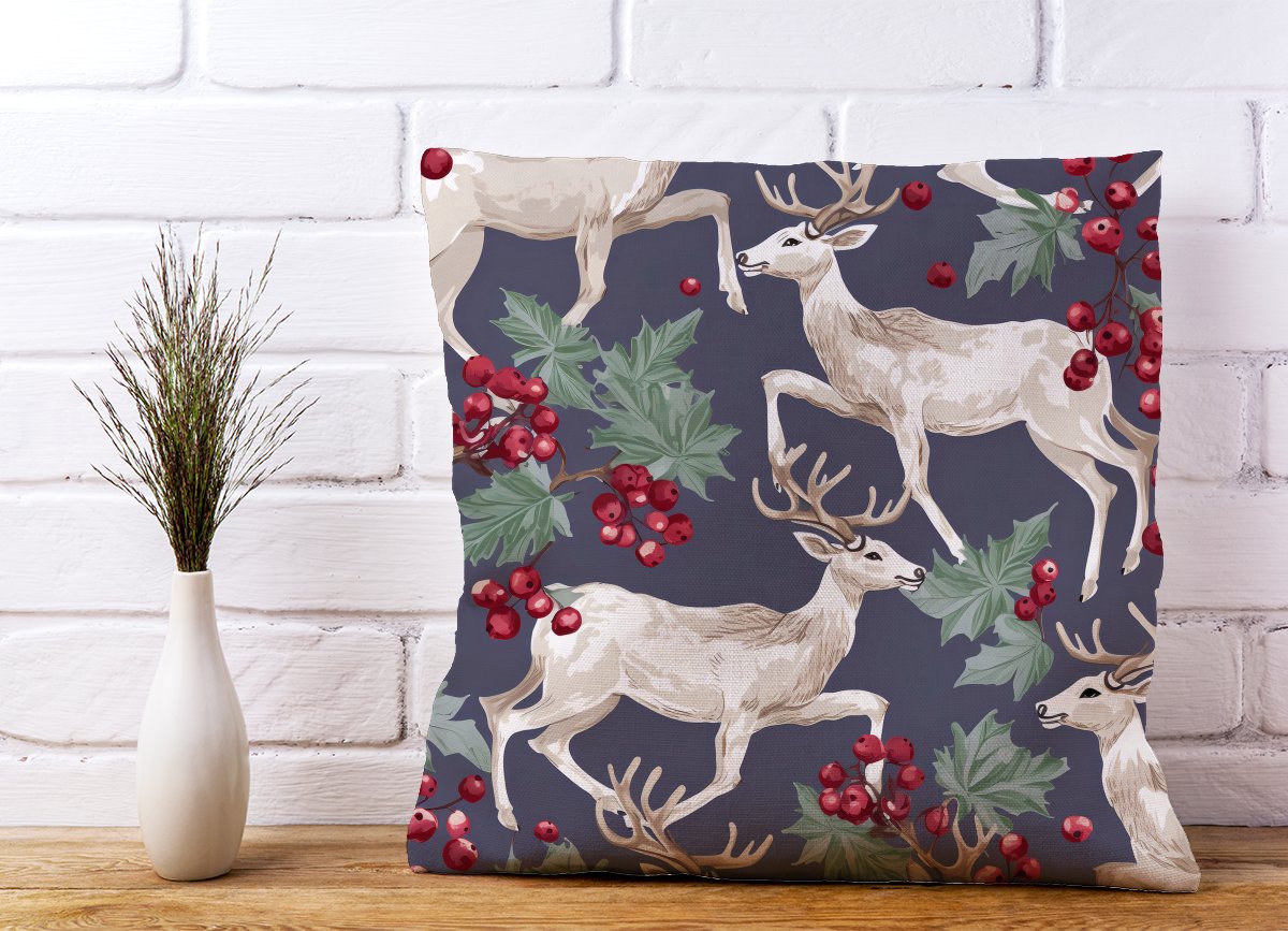 Reindeers And Holly Cushions