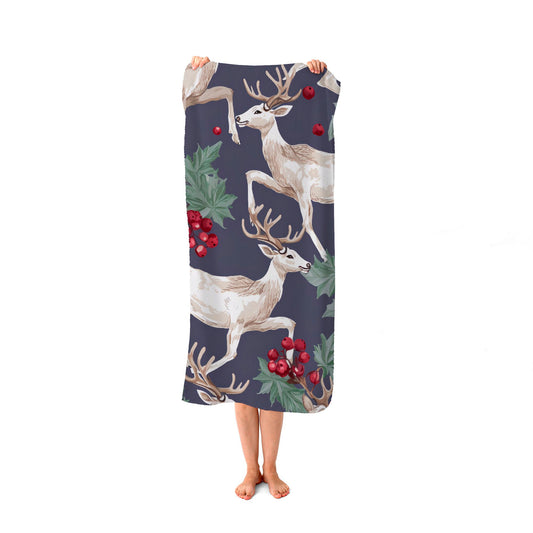 Reindeers And Holly Beach Towel