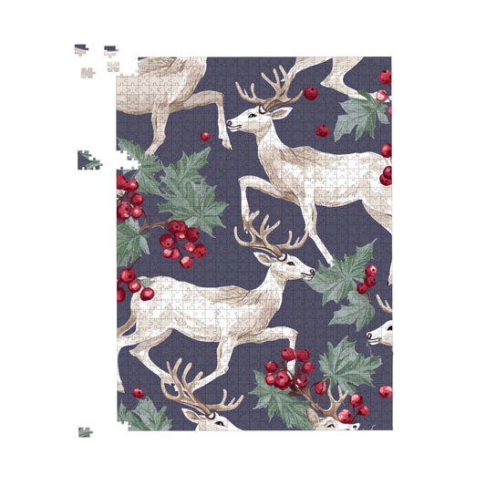 Reindeers And Holly Jigsaw Puzzle