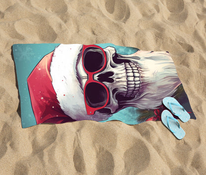 Santa Skull Splashart Beach Towel