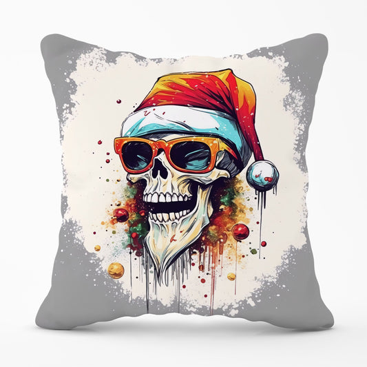 Santa Skull In Glasses Splashart Cushions