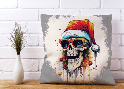 Santa Skull In Glasses Splashart Cushions