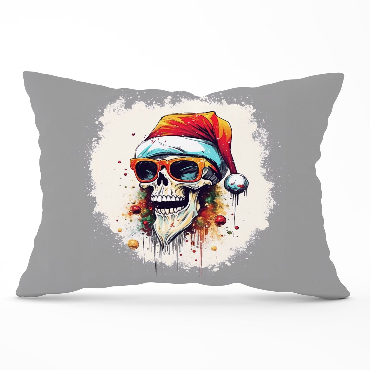 Santa Skull In Glasses Splashart Cushions