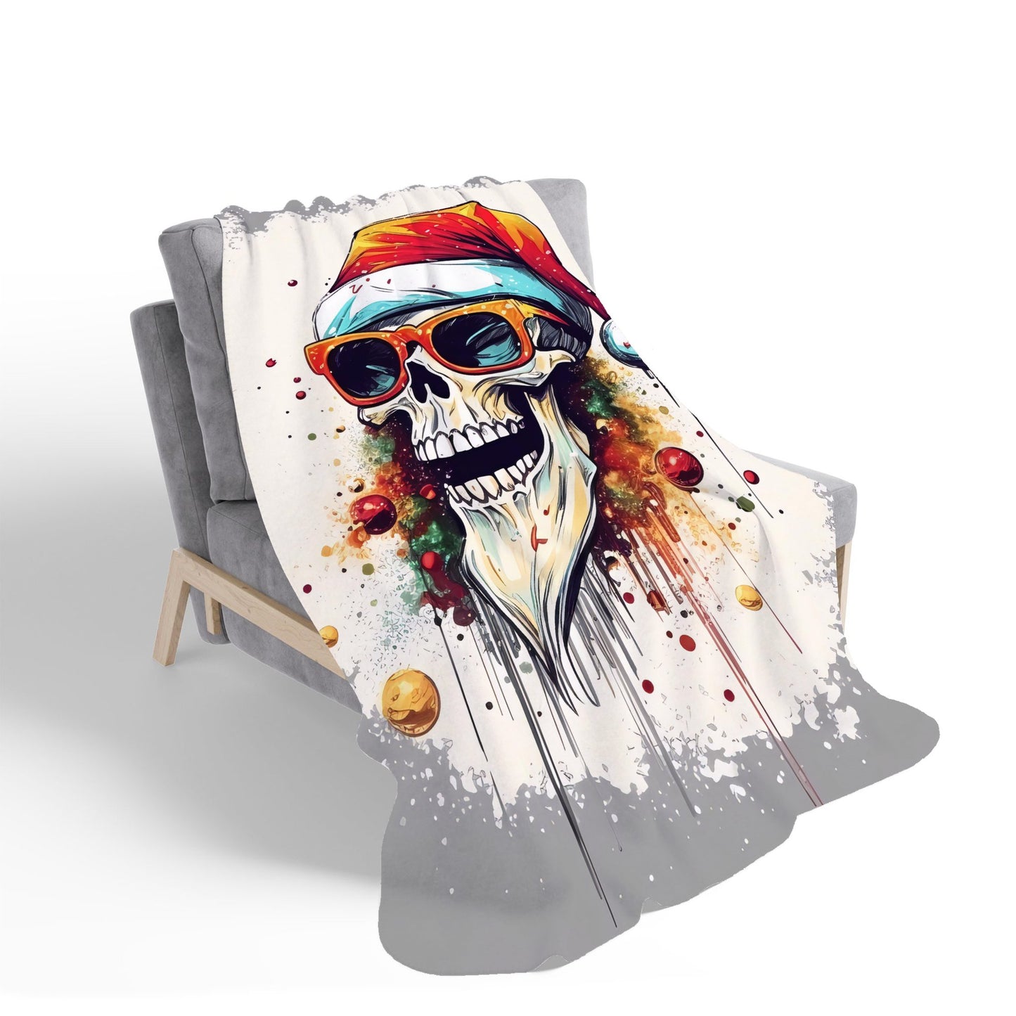 Santa Skull In Glasses Splashart Sherpa Blanket