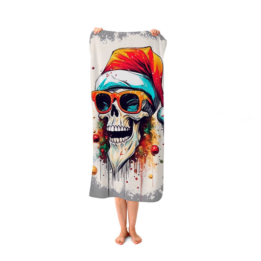 Santa Skull In Glasses Splashart Beach Towel