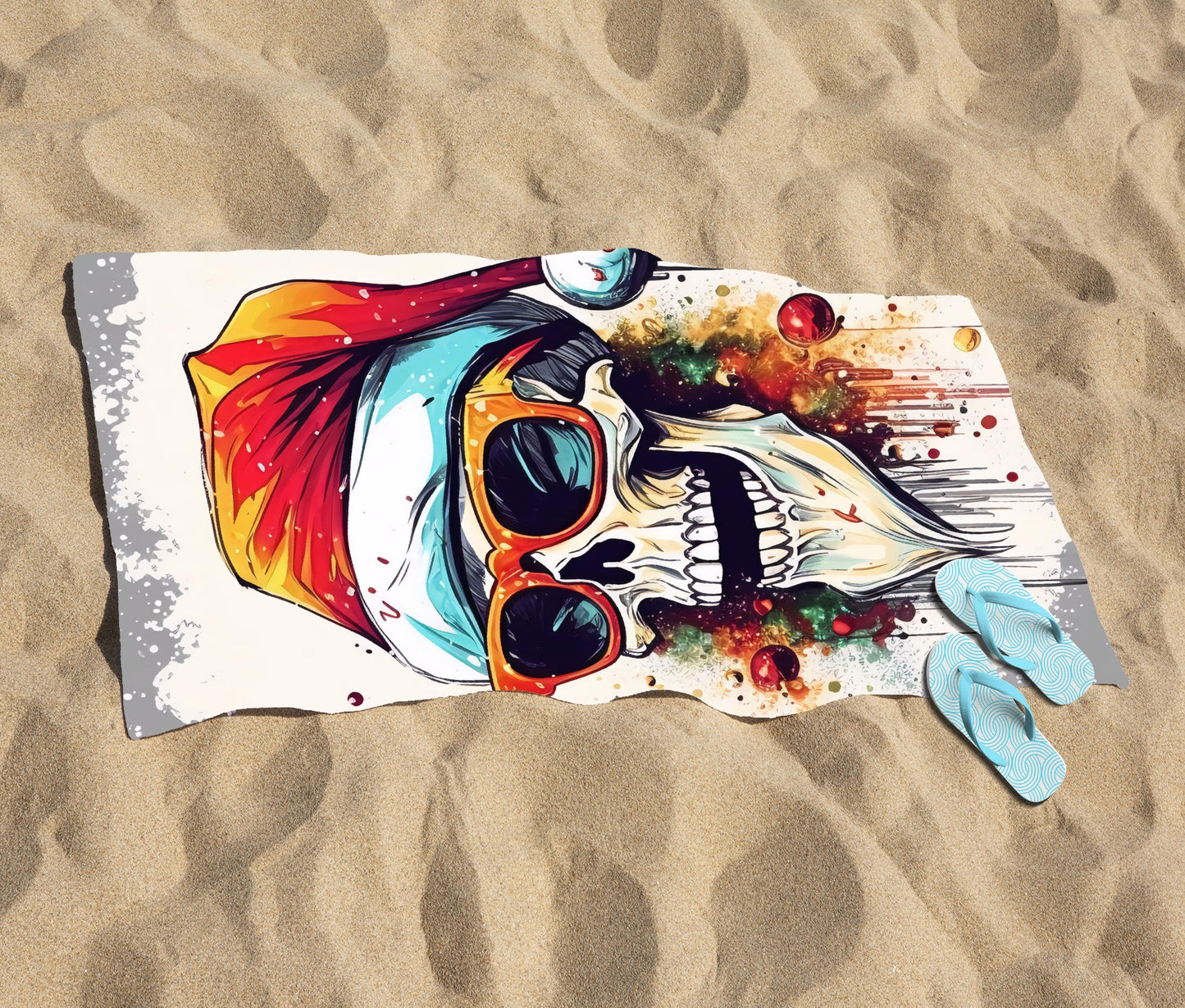 Santa Skull In Glasses Splashart Beach Towel