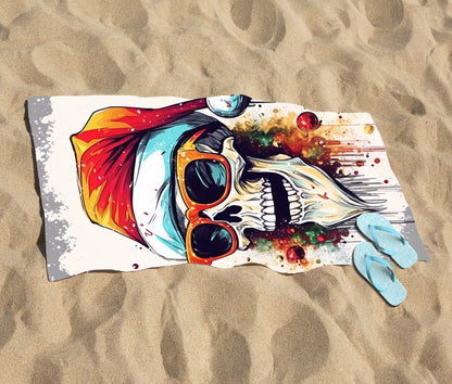 Santa Skull In Glasses Splashart Beach Towel