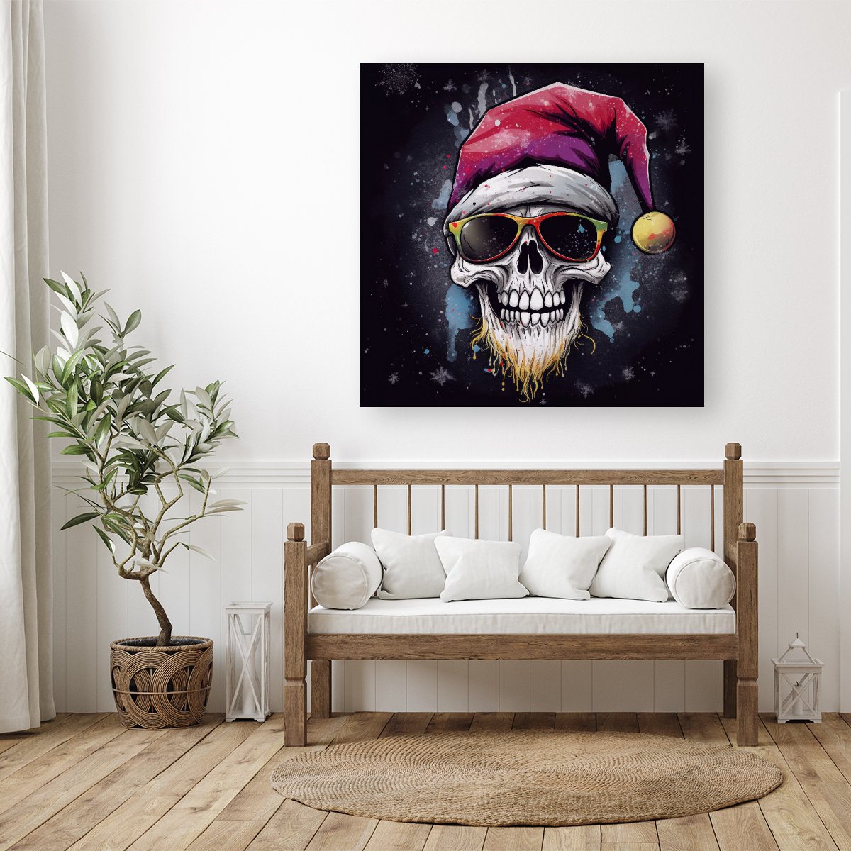 Happy Santa Skull Splashart Canvas