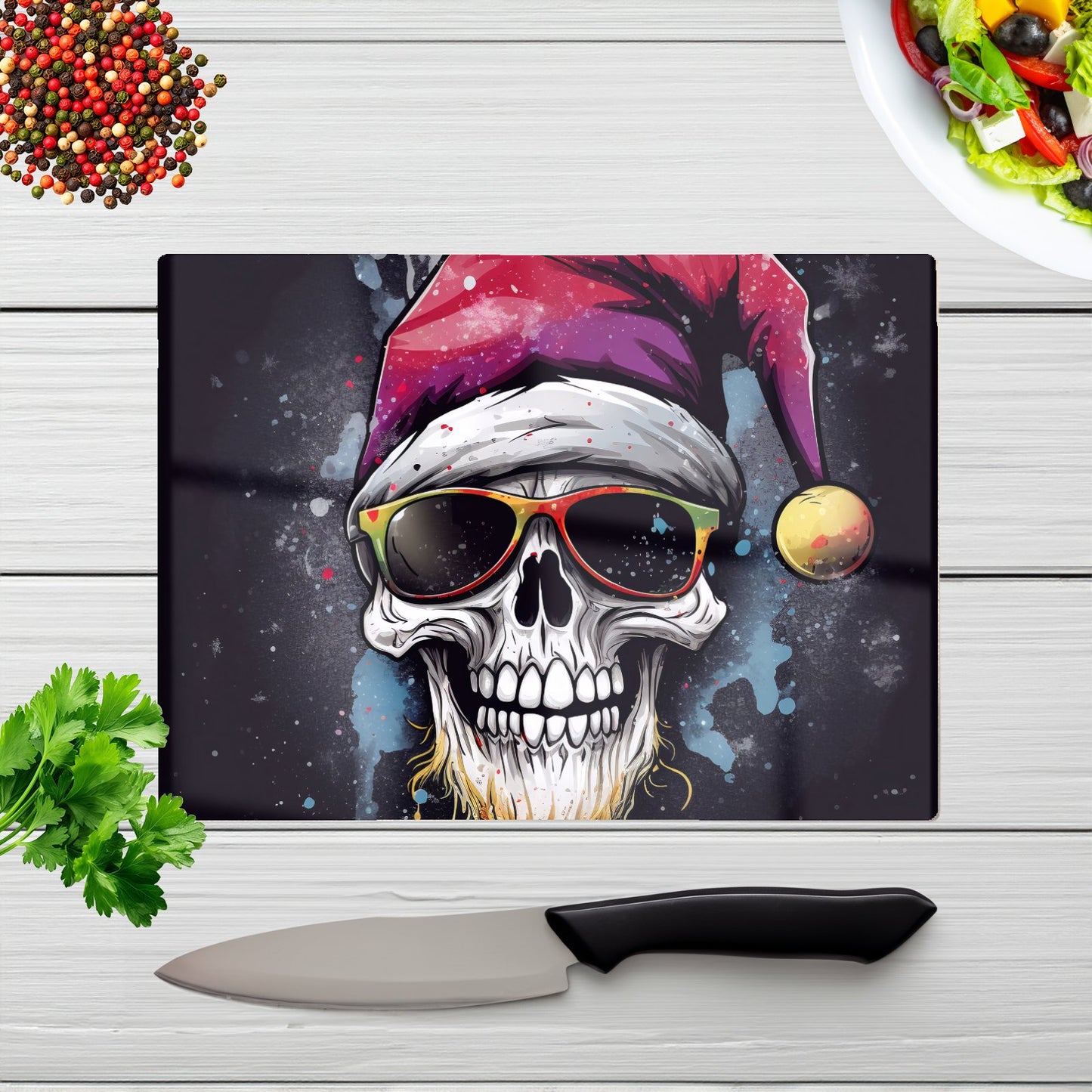 Happy Santa Skull Splashart Chopping Board