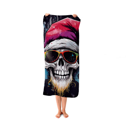 Happy Santa Skull Splashart Beach Towel