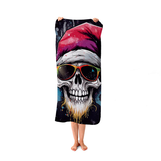 Happy Santa Skull Splashart Beach Towel