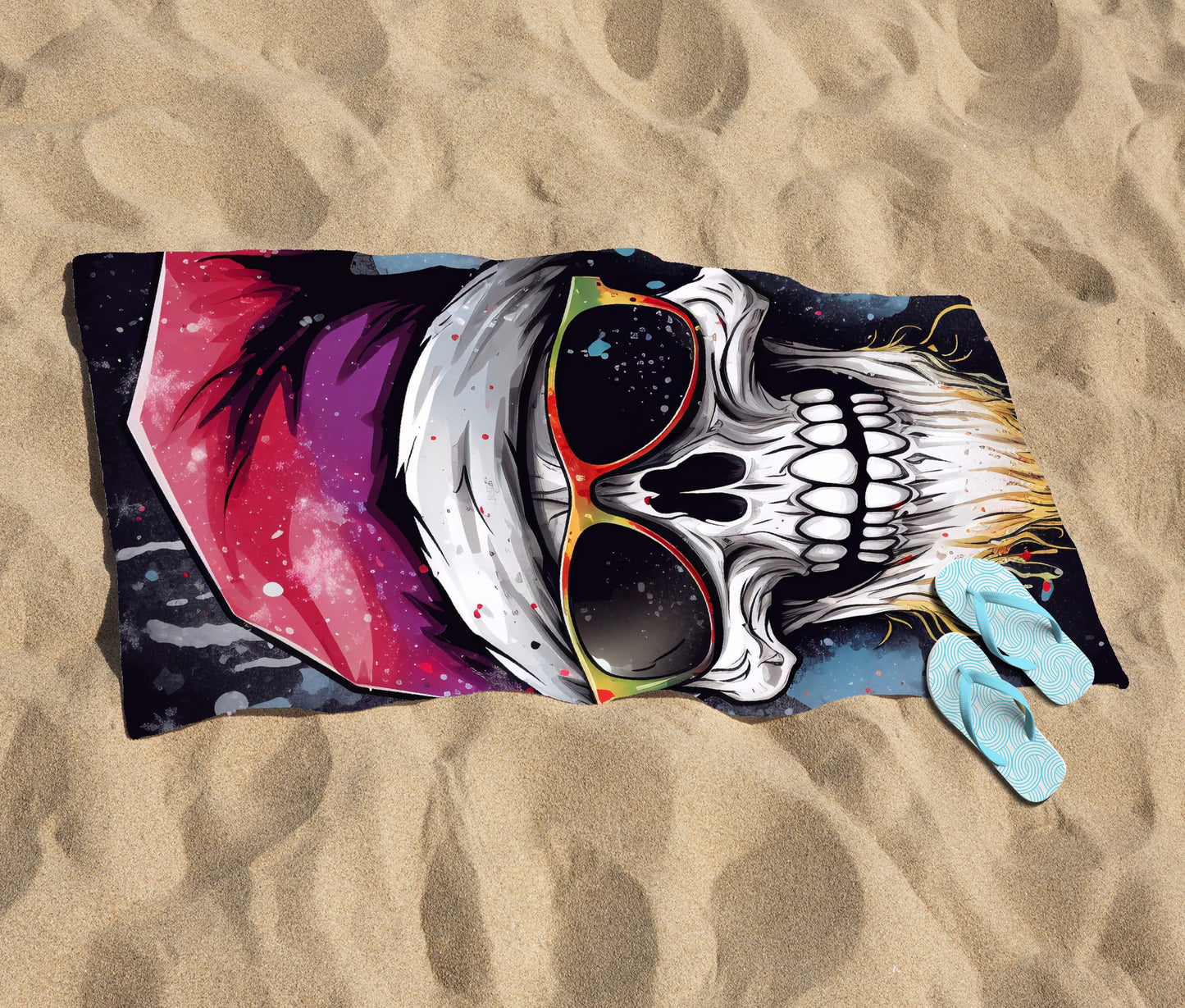 Happy Santa Skull Splashart Beach Towel