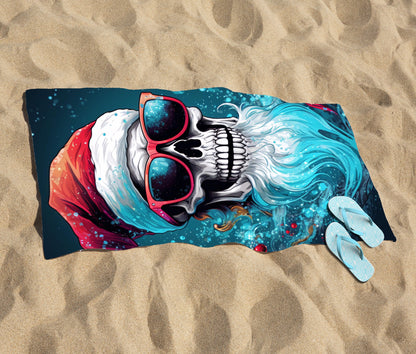 Magical Santa Hat Skull Splashart Beach Towel