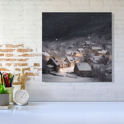 Snowfall Over A Quiet Village Canvas