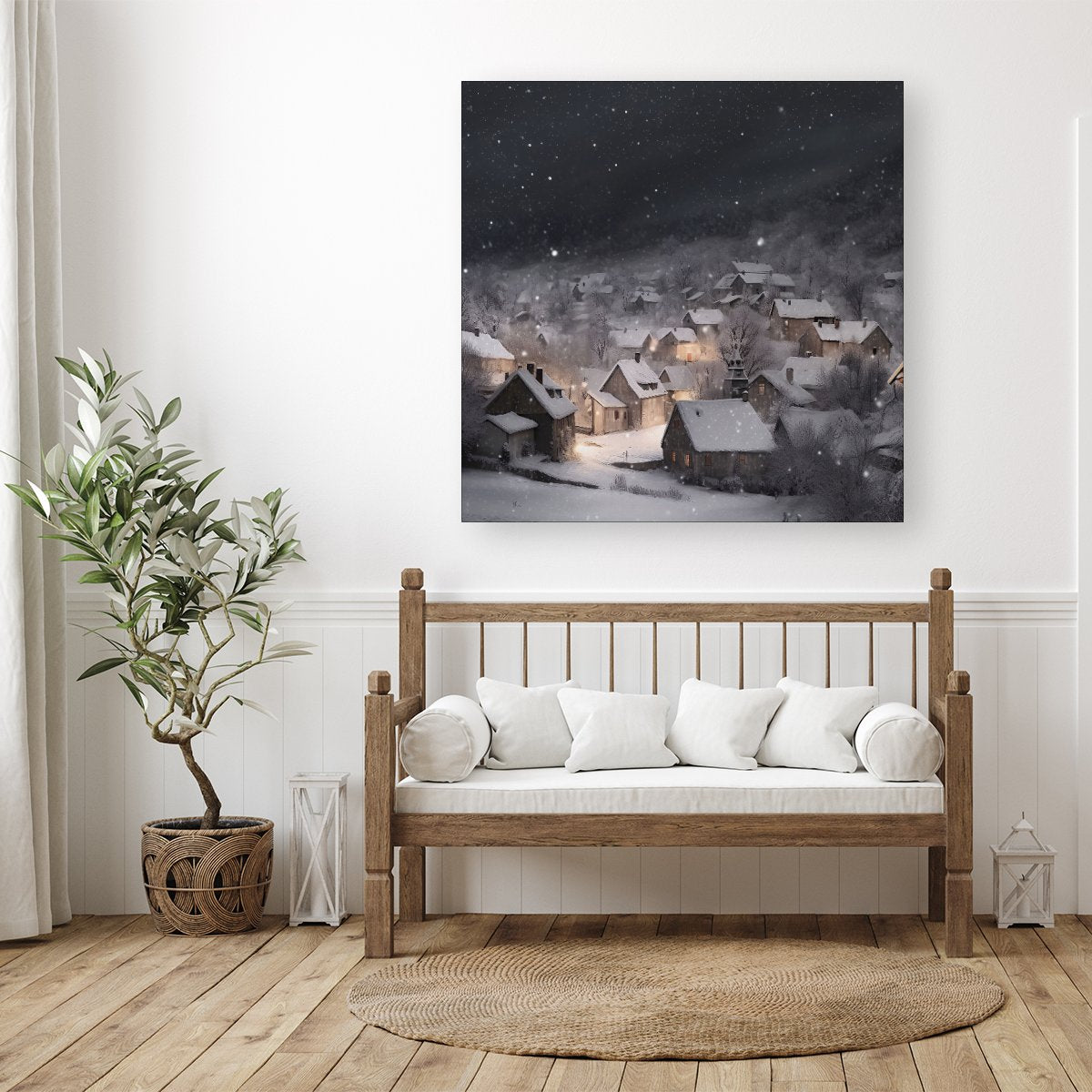 Snowfall Over A Quiet Village Canvas