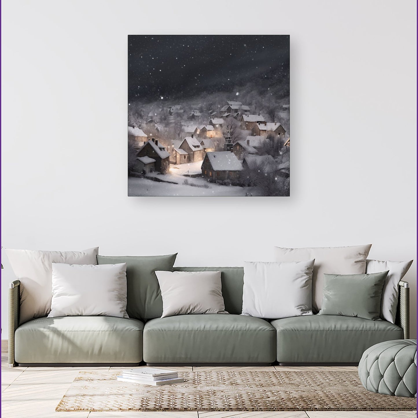 Snowfall Over A Quiet Village Canvas