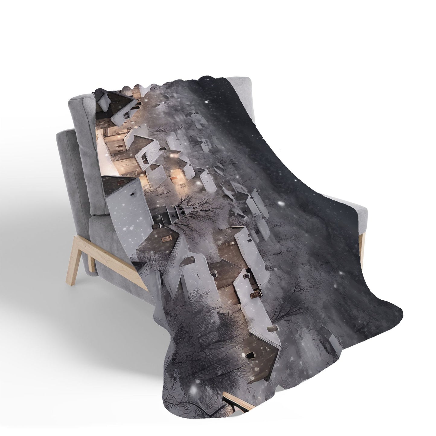 Snowfall Over A Quiet Village Sherpa Blanket