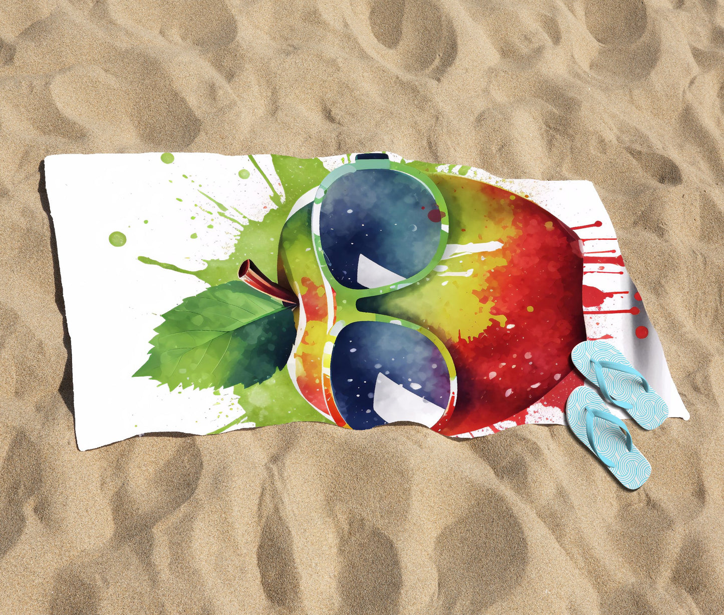 Apple In Glasses Splashart Beach Towel