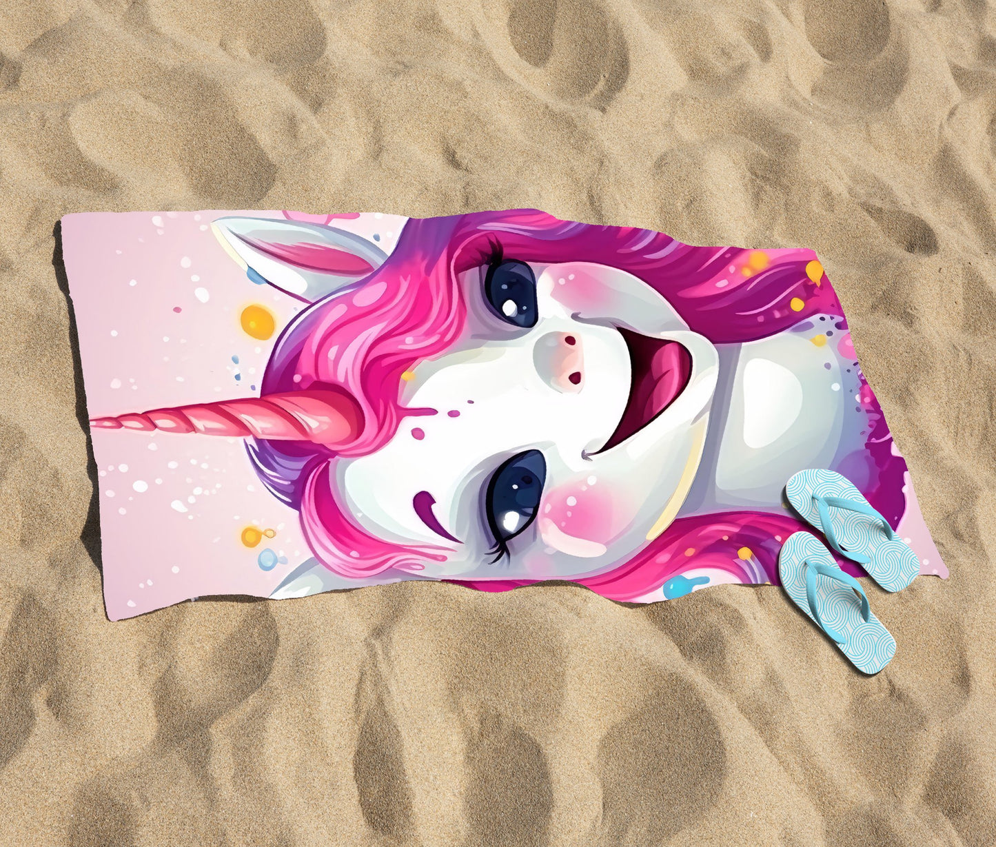 Happy Unicorn Splashart Beach Towel