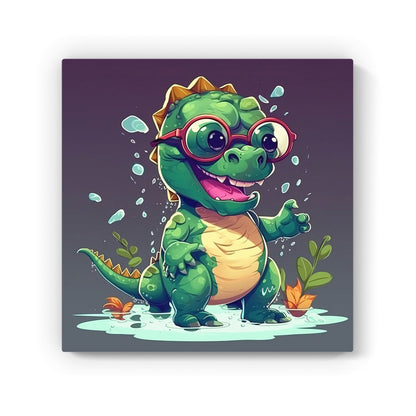 Happy Dino In A Puddle Canvas