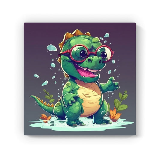 Happy Dino In A Puddle Canvas