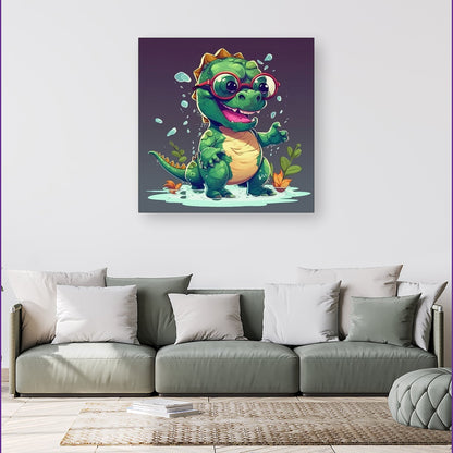 Happy Dino In A Puddle Canvas