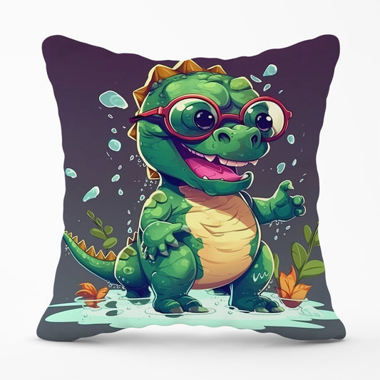 Happy Dino In A Puddle Cushions