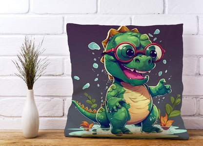 Happy Dino In A Puddle Cushions