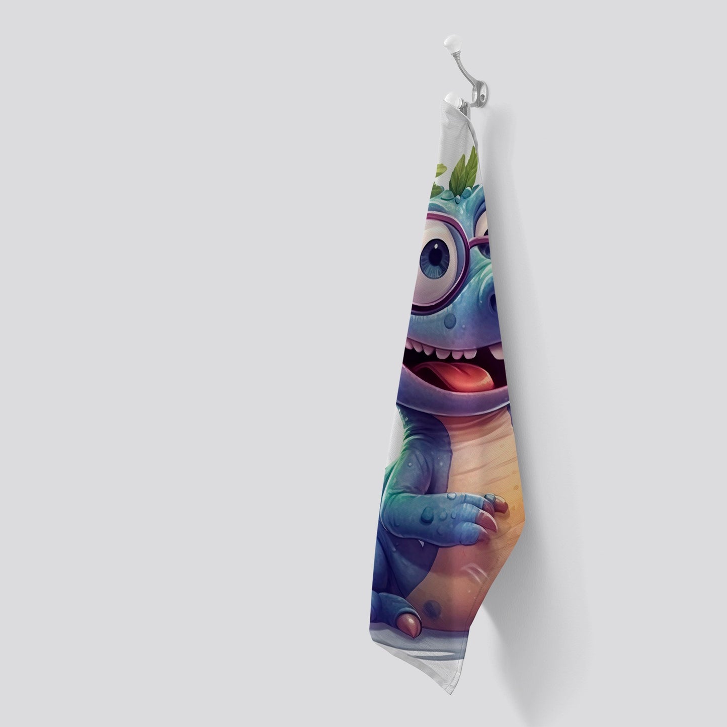 Happy Dinosaur With Glasses Tea Towel