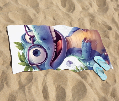 Happy Dinosaur With Glasses Beach Towel