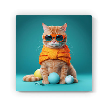 Cat In Glasses With Balls Of Wool Canvas
