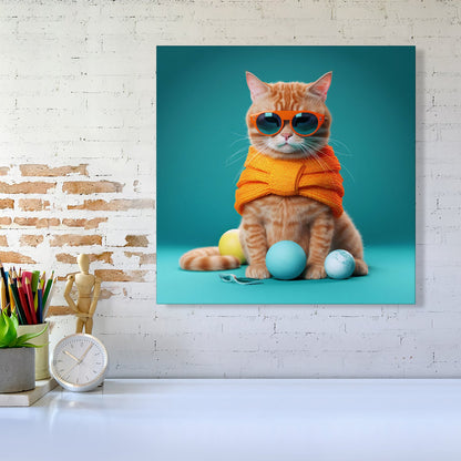 Cat In Glasses With Balls Of Wool Canvas