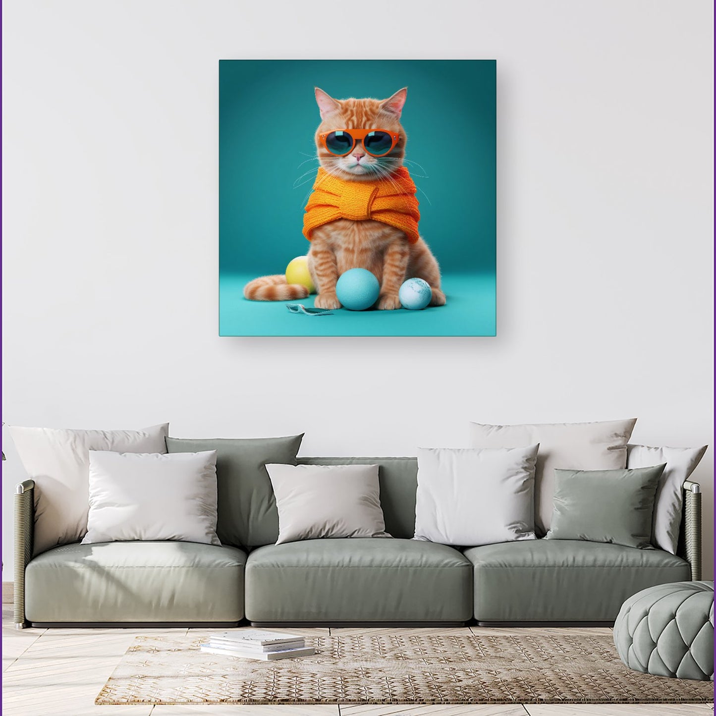Cat In Glasses With Balls Of Wool Canvas