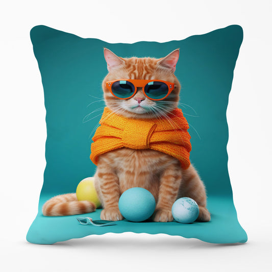 Cat In Glasses With Balls Of Wool Cushions