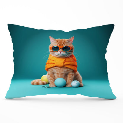 Cat In Glasses With Balls Of Wool Cushions