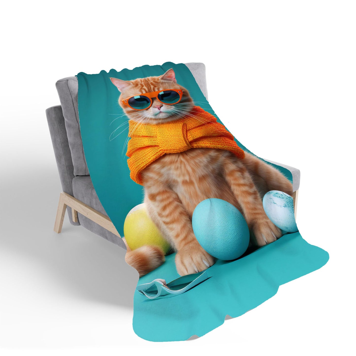 Cat In Glasses With Balls Of Wool Sherpa Blanket